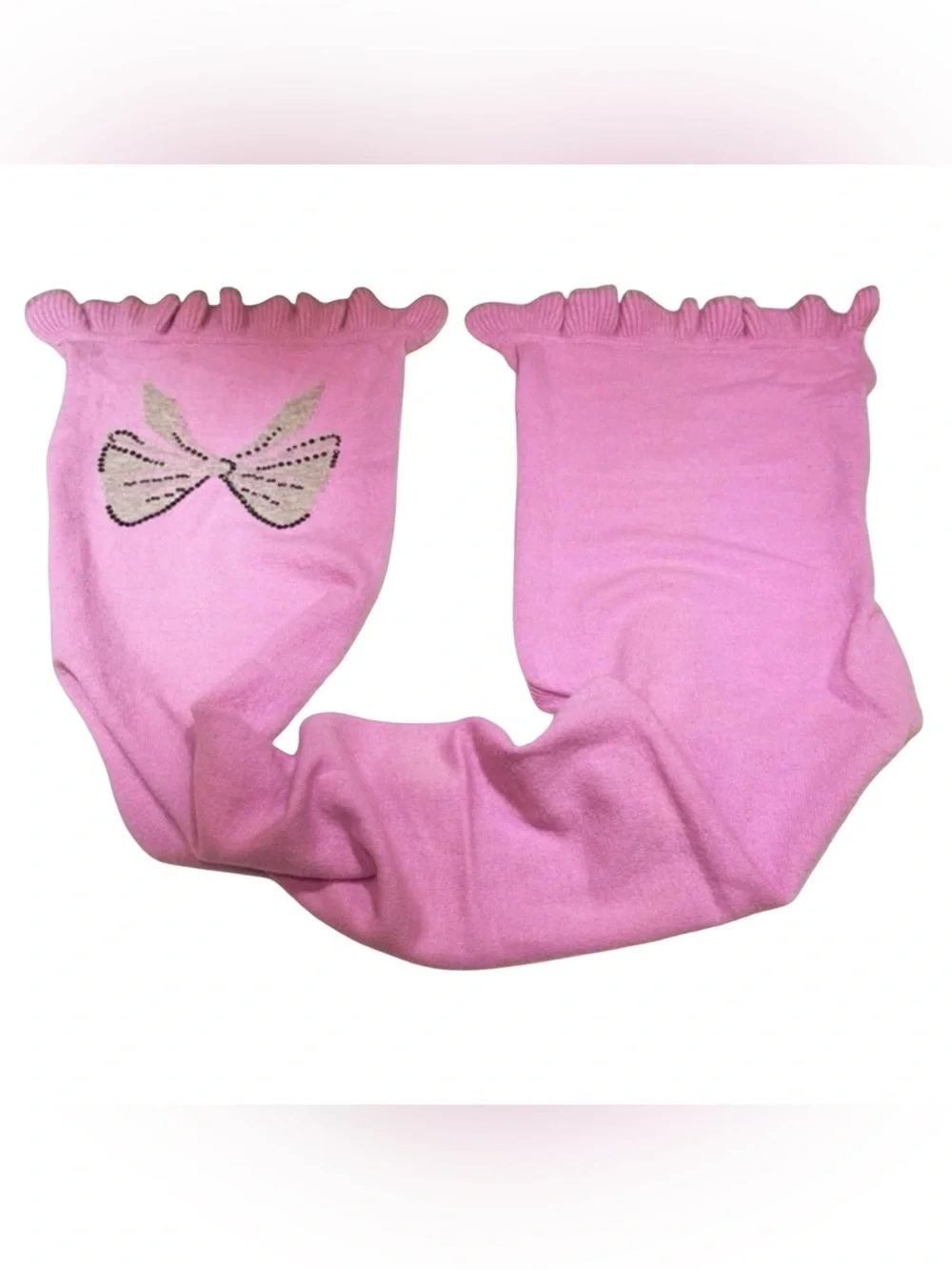 Pink 100% Cashmere Scarf | Rhinestone Bow | Knit Scarf |  51” x 10”